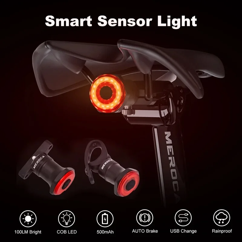 Bike Light Rear Bicycle Brake Light Smart Sensor Tail Light Rechargeable Lamp Led Taillight Cycling Flashlight Mtb Accessories