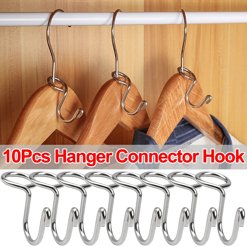 Stainless Steel Hanger Connector Hooks 2/10Pcs for Clothes Storage