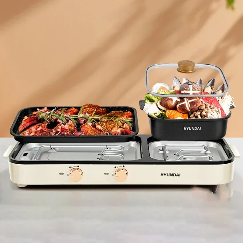 Electric Griddle 3-in-1 Multifunction Cooker Dual Temperature Control Detachable Disk Non-stick Electric Grills for Barbecue Stew Cooking Hot Pot
