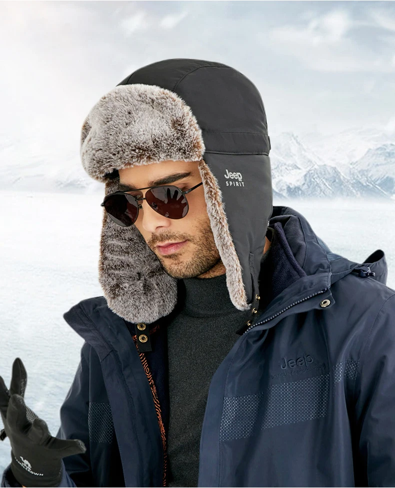 navy blue bomber hat Brand 2022 winter trend new Lei Feng hat men and women plush thick warm ear protection couple outdoor work hiking riding ski hat orange mad bomber hat