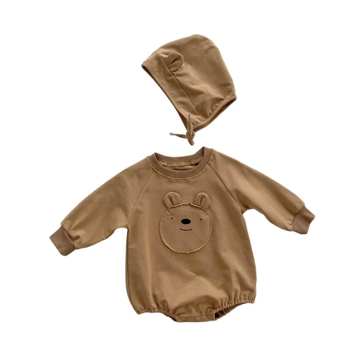 Korean Style BabyCute Bear Romper Newborn Cotton Crawling Costume With Cap Fresh Style Infant Clothing For Boys And Girls