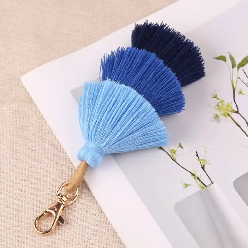Boho Pom Pom Bag Charm Keychain - Handmade Tassel Key Ring For Purse, Handbag, Car Keys, Colorful Decor - View #2