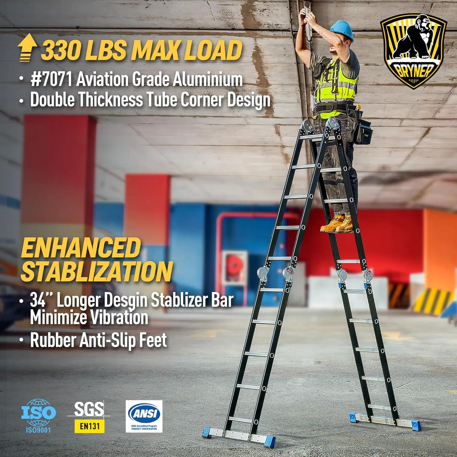 Folding Step Ladder 19.6ft 7 in 1 Multi-Purpose Folding Adjustable Telescoping Aluminium Extension Ladders 330lbs