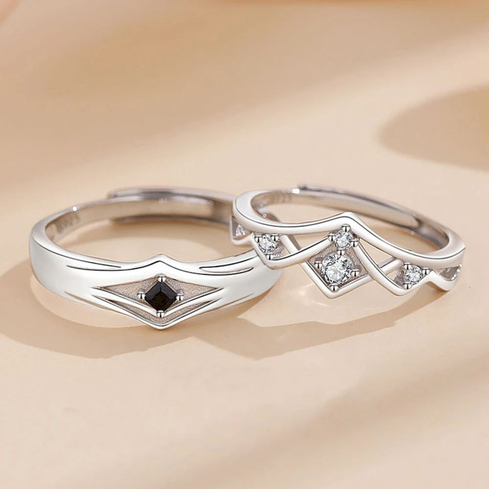 1 Pair Adjustable Couple Ring Black Eye Copper Plated Platinum Overlap Opening Men Women Finger Jewelry Wholesale Free Shipping