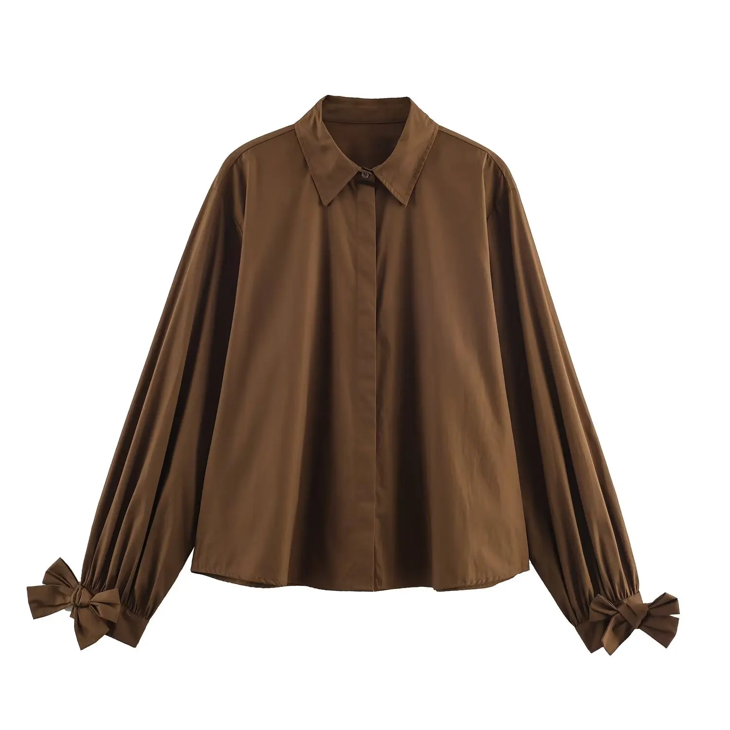 Women Spring Autumn Shirt Female Solid Long Sleeve Bow Decoration Satin Shirt Lady Casual Fashionable Loose Shirt Top Streetwear