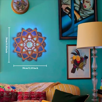 Mandala wall decoration, Mandala wall art decoration with LED lights, Lotus wall art decoration, Bohemian wood flower light 2