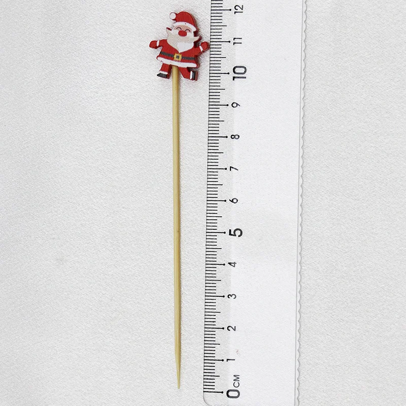 (100pcs/pack) 11.8cm Santa Claus Bamboo Skewers Wooden Disposable Christmas Toothpick Kitchen Accessories Dessert Fruit  Party