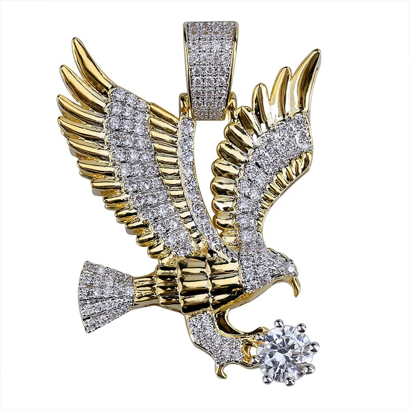 Sparkling Zircon Fly Eagle Pendant Necklace for Men Hip Hop Rock Party Jewelry