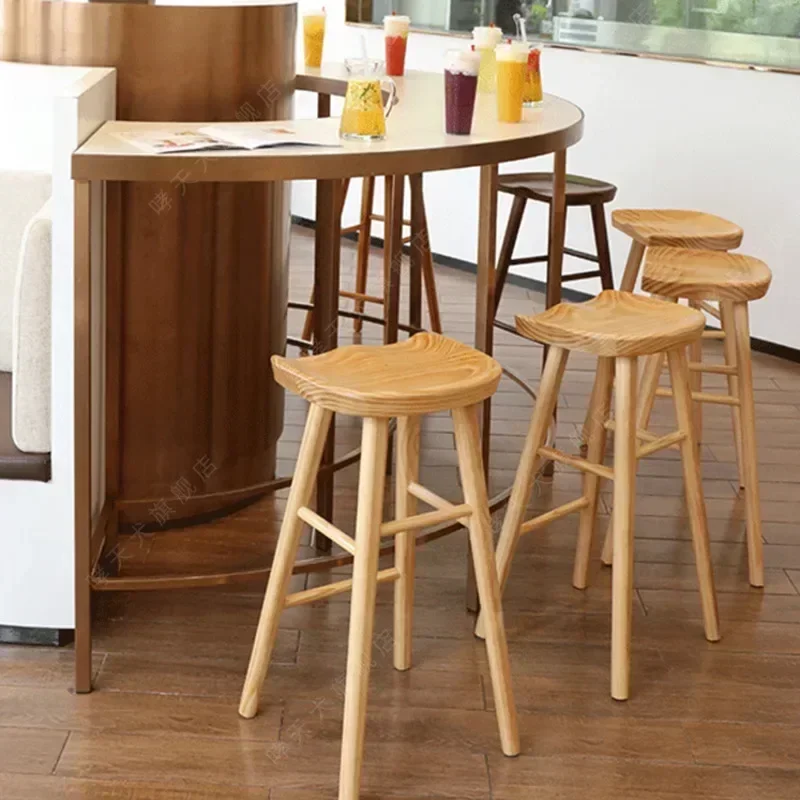 Nordic Modern Log Bar Chair Coffee Shop Solid Wood Stool Home Dining Room High bar chairs