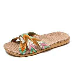 Cozy Women's Lightweight Linen Indoor Slippers - 39-40 (Reddish Brown)