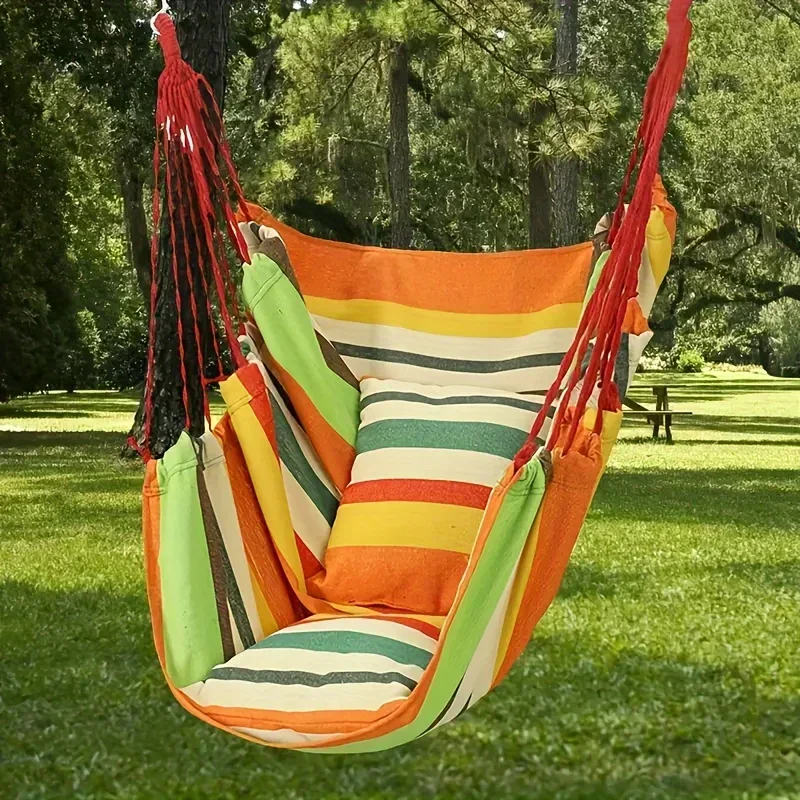 Easy To Install Sturdy Cotton Canvas Hammock Chair - Portable Swing for Outdoor Use, Comfortable and Durable Striped Fabric 8 Easy To Install Sturdy Cotton Canvas Hammock Chair - Portable Swing for Outdoor Use, Comfortable and Durable Striped Fabric 2