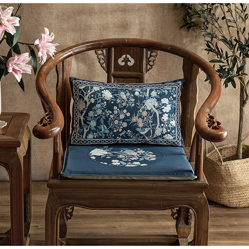 

Accent Cushion Cover Moonlight Window Oriental Rhythm Chinese Style Ultra Soft Velvet Bolster Pillow Case Navy Blue Fall Decor