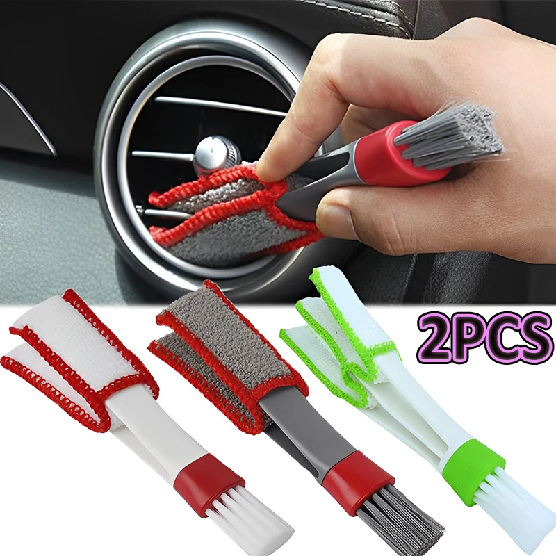 2PCS Car Air Vent Brush Double head Brushes Conditioner Vent Brush Microfibre Car Grille Dashboard Interior Car Cleaning Tools multi functional double head handheld carpet table brush plastic sweeper dirt upholstery vehicles car mats brushes double brush