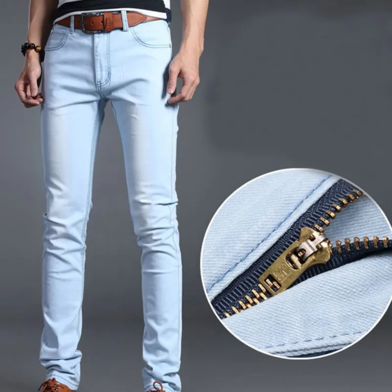 Men Denim Jeans Cotton Stretch Daily Slim Denim Pants Classic Daily All Seasons Light Blue Black Color Male Pencil Pants 2