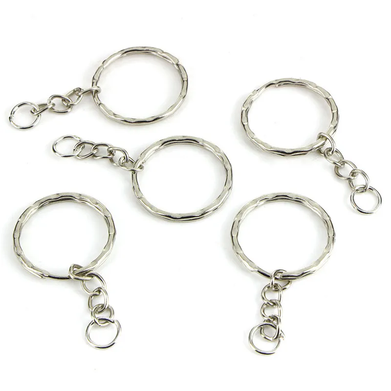 YHYZ Set di anelli portachiavi, anelli portachiavi con catena + anelli di apertura, per fai da te, nappe in resina, creazione di gioielli artistici, Argento, 25mm(30pcs