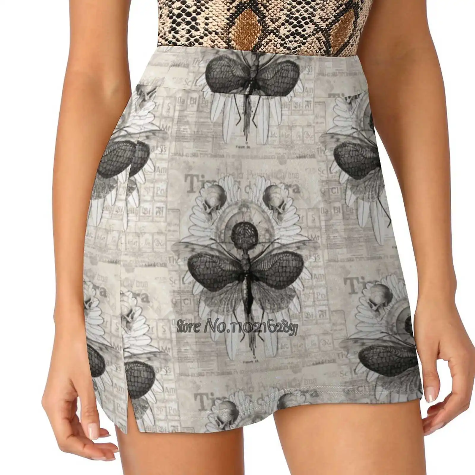 

Renewal Women Sports Lining Skirt Tennis Dance Fitness Short Printed Skirts Insect Science Concept Sivils Skull Brain Ladies