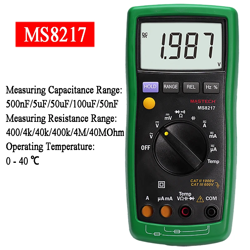 MASTECH MS8217 Digital Multimeter AC/DC Voltage AC/DC Current Resistance Capacitance Tester with Temperature Measurement