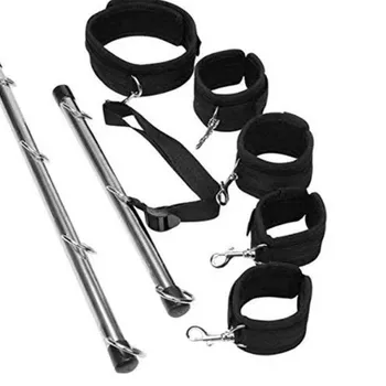 Kit di Contenzione con Barra Separatrice, Manette, Fascette per Gambe, Collare per il Collo, Guinzaglio, Set BDSM per Bondage delle Cosce, Accessorio Erotico per Coppie Adulte