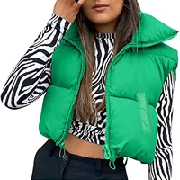Fall Winter Warm Cropped Vest Jackets for Women Fashion Sleeveless Stand Collar Zip Up Puffer Waistcoat Street Style Outwear 2