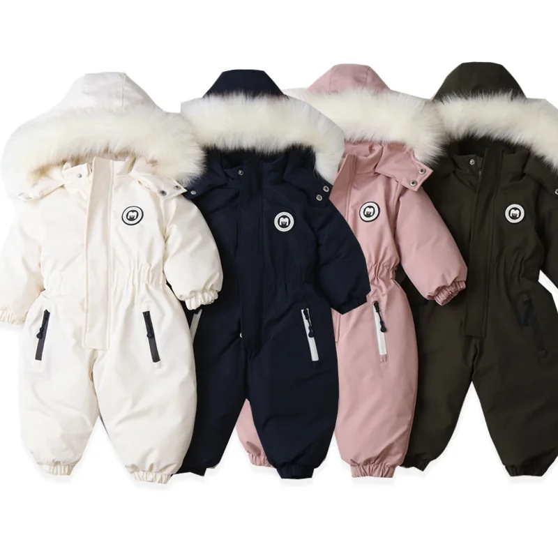 

-30 Degree Winter Baby Ski Suit Plus Velvet Baby Jumpsuit Boys Overalls Warm Kids Clothes Waterproof Children Clothing Set 1-5Y