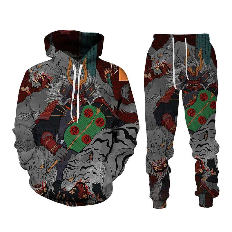 

Толстовка с капюшоном и штаны с 3D-принтом в виде Бога дракона, комплект из двух предметов, уличная одежда на осень и зиму, трендовый мужской спортивный костюм, повседневная одежда