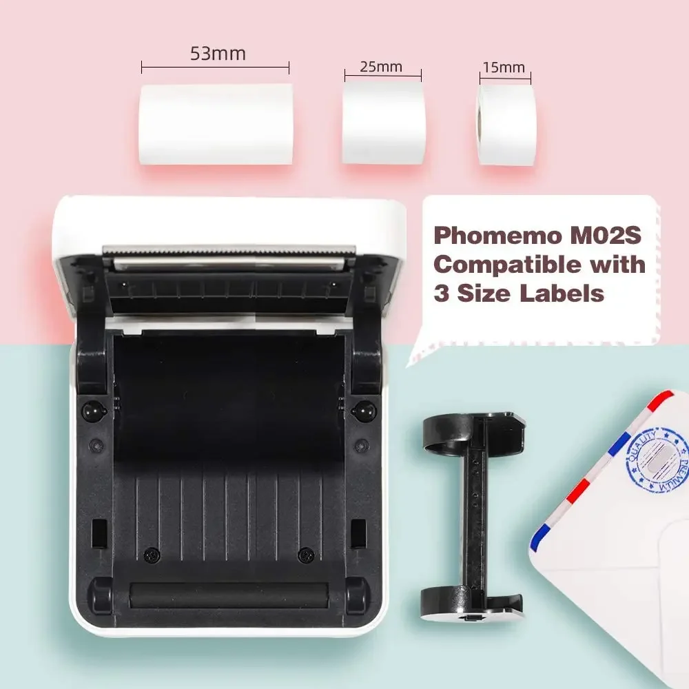 Phomemo M02S 라벨 열전사 프린터 휴대용 블루투스 무선 포켓 미니 휴대용 스티커, Imprimante 사진 300DPI 프린터