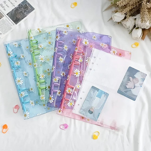 Classeur Transparent Daisy A5 Kpop, organisateur d'album Photo, carte photo, couverture de livre de collection avec 6 anneaux, Journal intime, fournitures scolaires 5