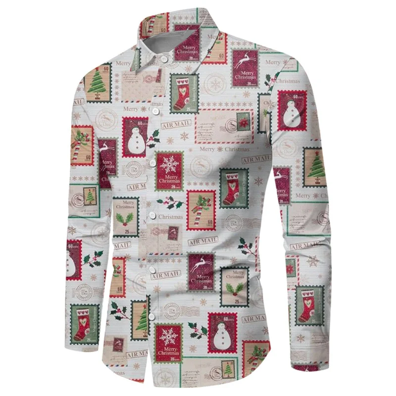 thumbnail image 1 of Camisa de hombre de moda de alta calidad con botones, camisa navideña, camisa de diseño informal, blusas navideñas de manga larga, blusas de solapa para hombre, 1 of 4