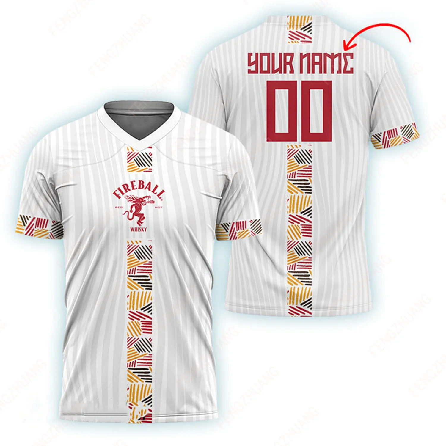Personalized Fireball Whisky Jersey Suitable For Football Outdoor Breathable Quick-Drying Short-Sleeved Round neck T-Shirt