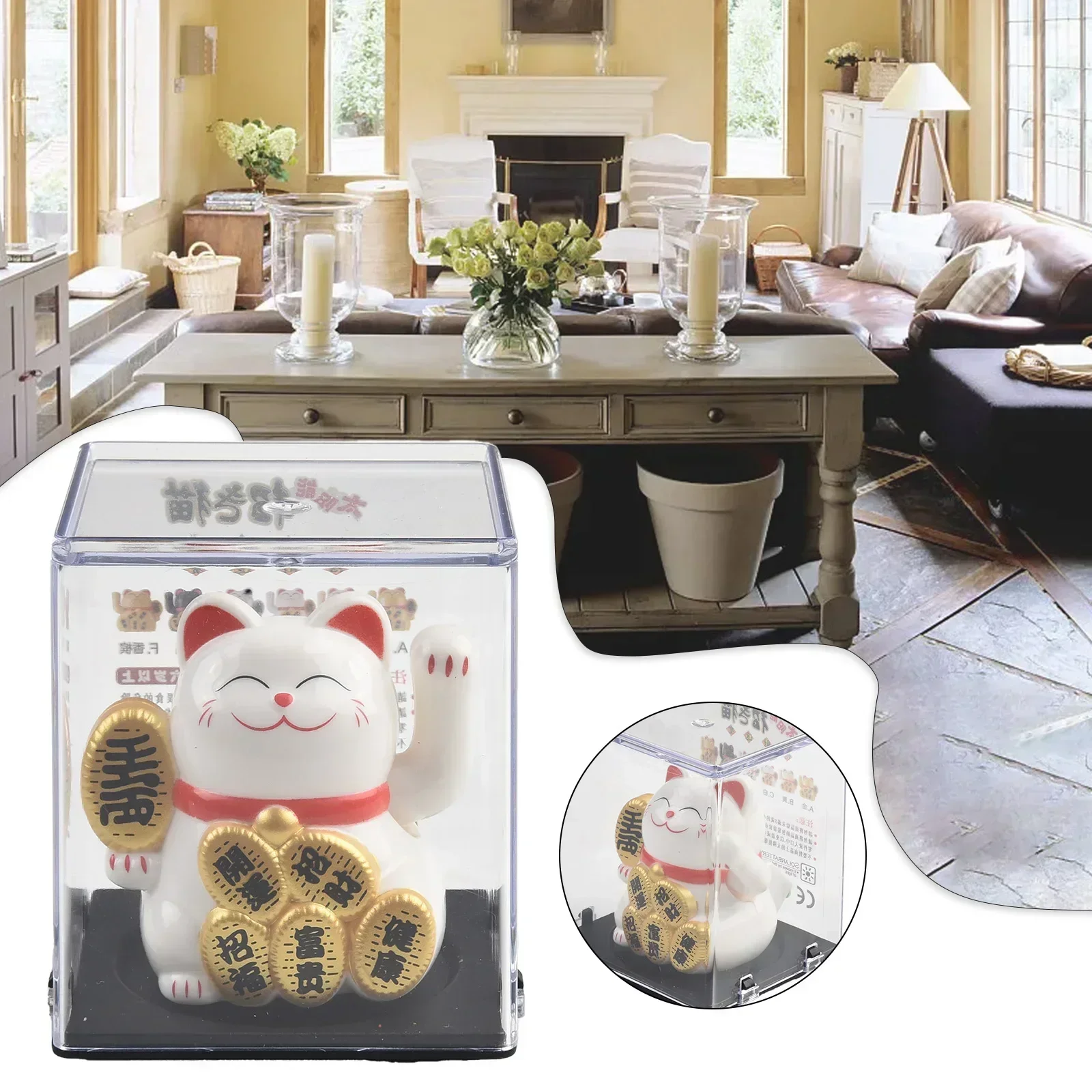 Solar Powered Maneki Neko Lucky Cat Welcoming Chinese Lucky Cat Waving Hand Beckoning Fortune Figurines For Home Decor