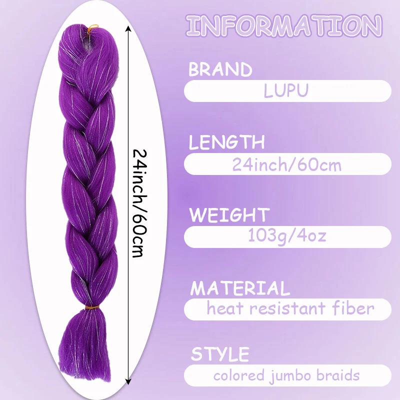Synthetic Jumbo Braids with Tinsel Hair for Braiding Colored Shiny Hair Extensions Hairpiece for Kids&Women Christmas Party Use