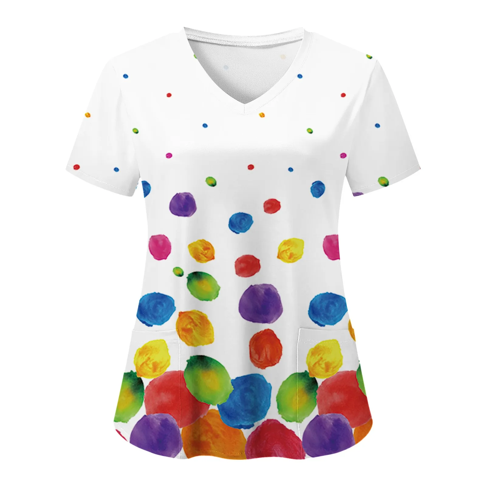 

Nurse Uniform Women Short Sleeve V-Neck Multicolor Print Nursed Working Pockets Blouse Overalls Nursing Uniforme Workwear Tops