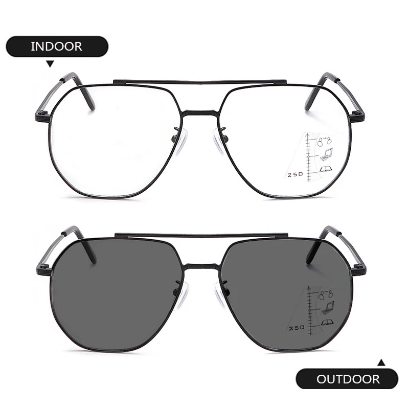 New Pilot Photochromism Progressive Multifocal Reading Glasses Men Presbyopic Glasses Blue Light Computer Grade Glasses 2