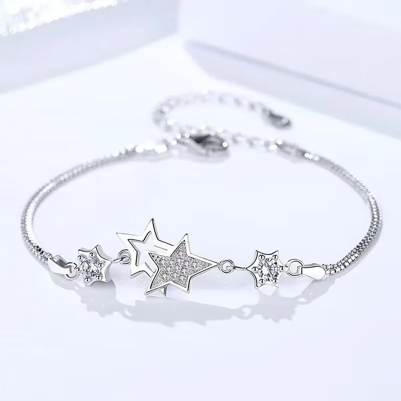 

JewelryTop Store Charms 925 Sterling Silver Bracelets Star for Women Valentine's Days Cubic Zircon Wedding Love Jewelry