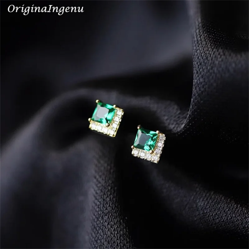 

Solid 9K Gold Emerald Gemstone Earrings Dainty Zircon Earrings Vintage 9k Gold Jewelry Minimalist Tarnish Resistan Fine Jewelry