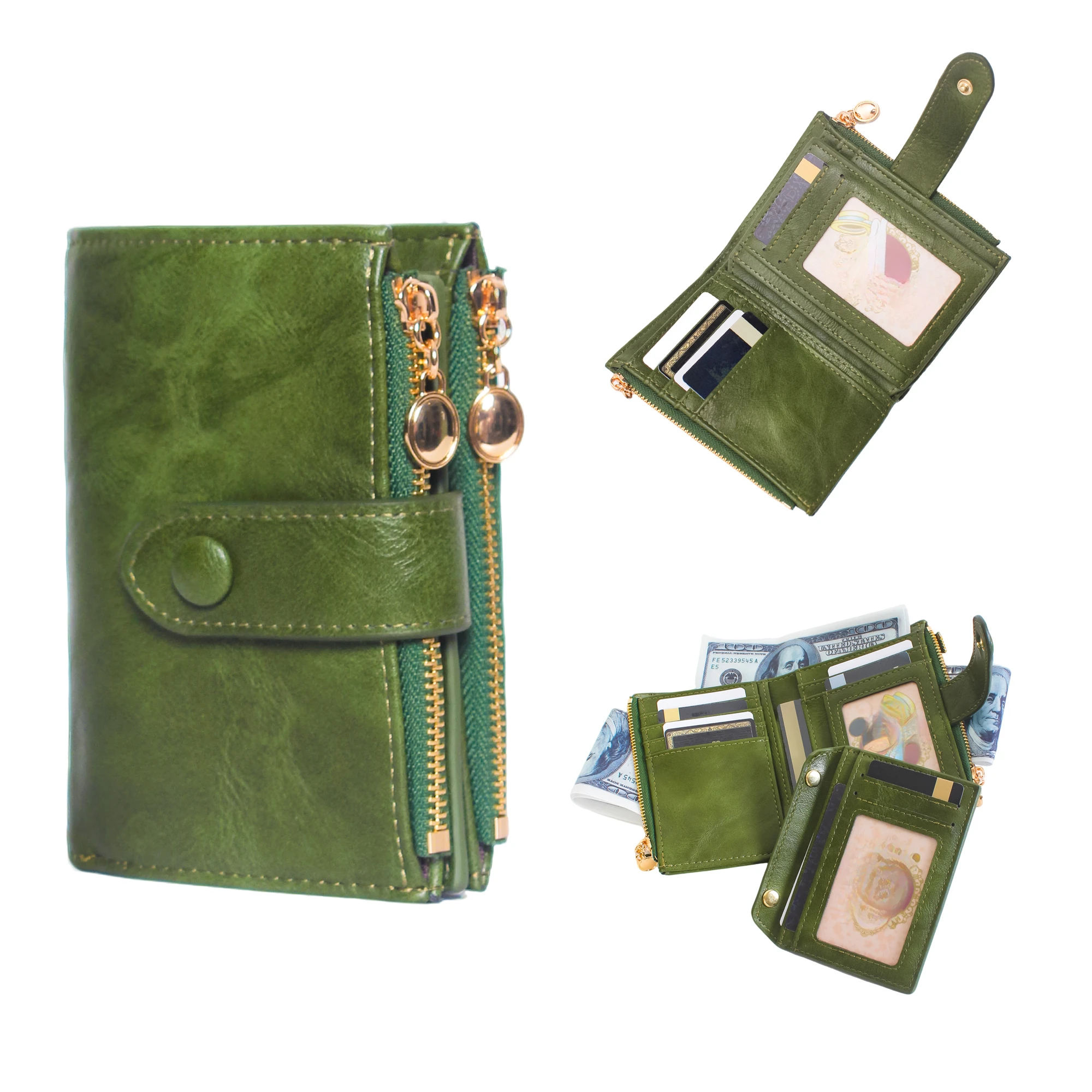 Cartera Corta Vintage para Mujer, Tarjetero - 17 Ranuras para Tarjetas, Minimalista - Delgada - Antirrobo (Rfid) - Porta Tarjetas - Estuche Compacto para Tarjetas - Bolsillo para Monedas