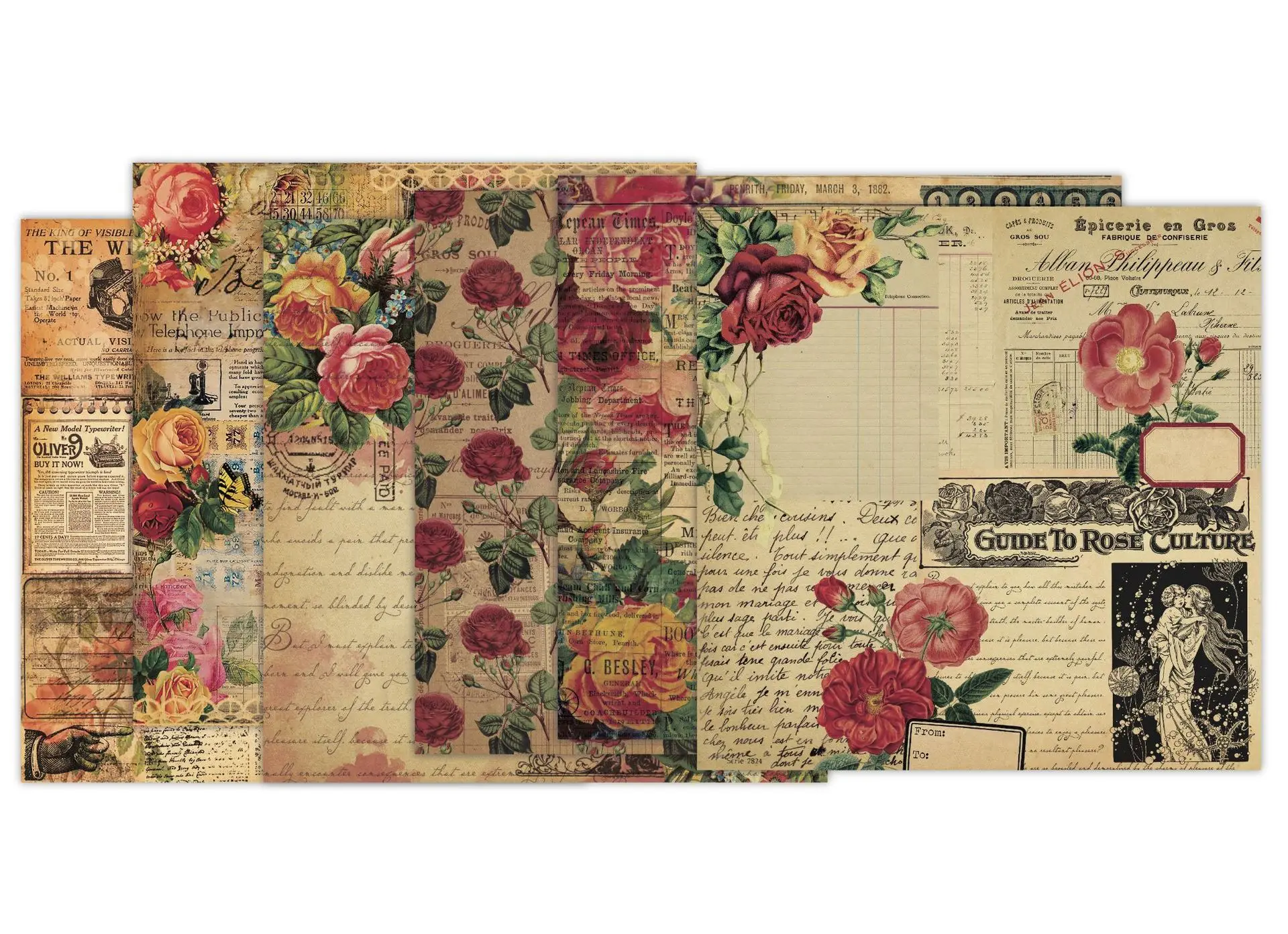 24Sheets/Set Vintage Flower Material Ppaper DIY Scrapbooking Journal Base Collage Photo Props Gift Wrapping Decoration Paper