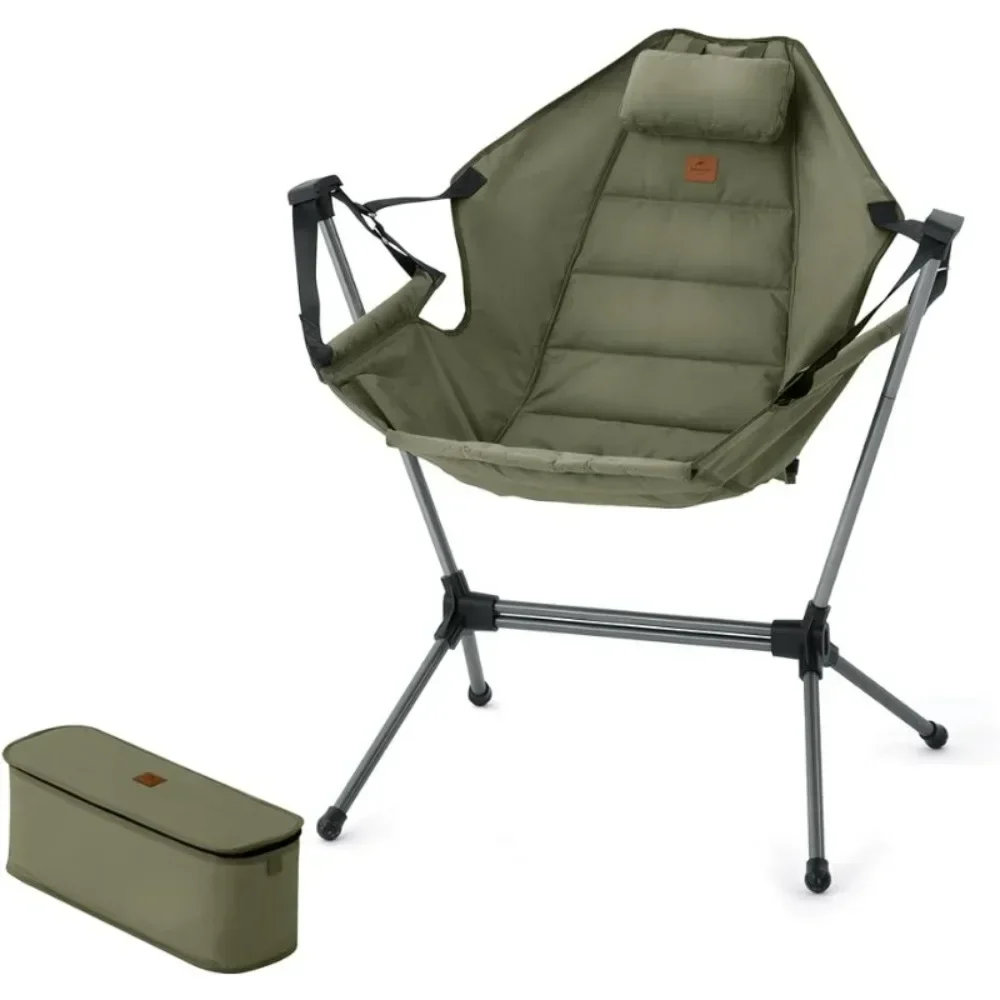 

Rocking Camping Chair - Outdoor Adjustable with Headrest Portable Folding Hammock Aluminum Picnic Park Fishing Chair