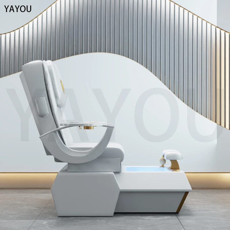 Pedicure Chair, Luxurious White Leather Massage Foot Therapy, Spa Massage Chair, Nail Salon Beauty Furniture