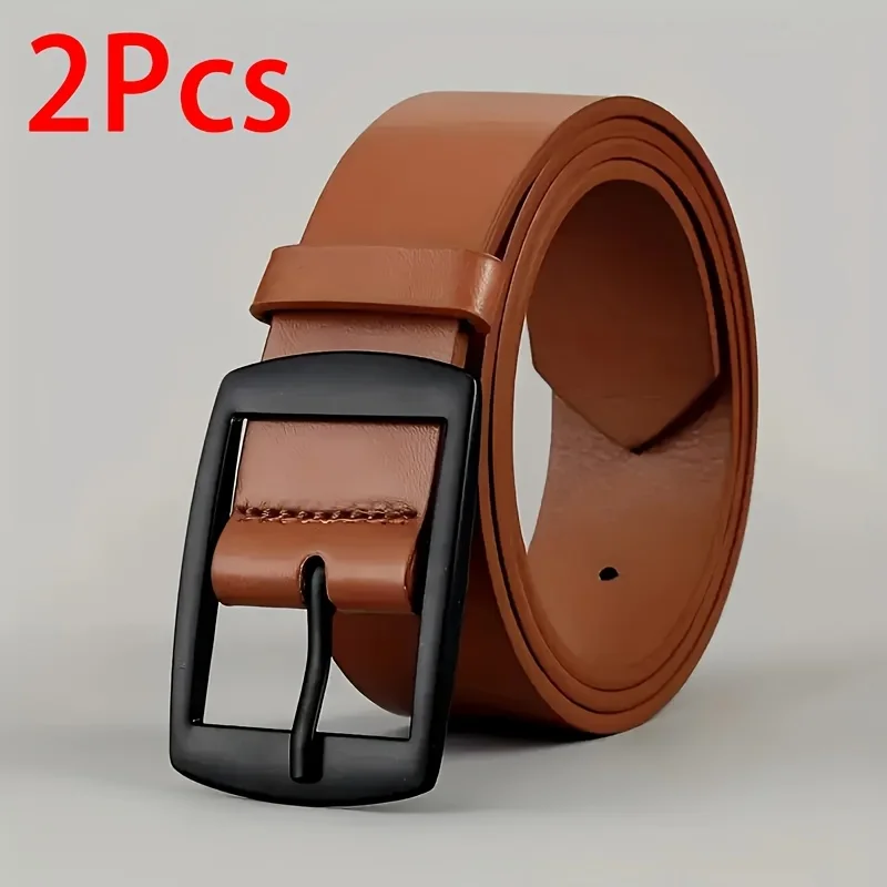 2PC Luxury Belt For Men PU Leather Belt Metal Pin Buckle High Quality Famous Brand Designer Waist Strap Belt For Jeans Plus Size
