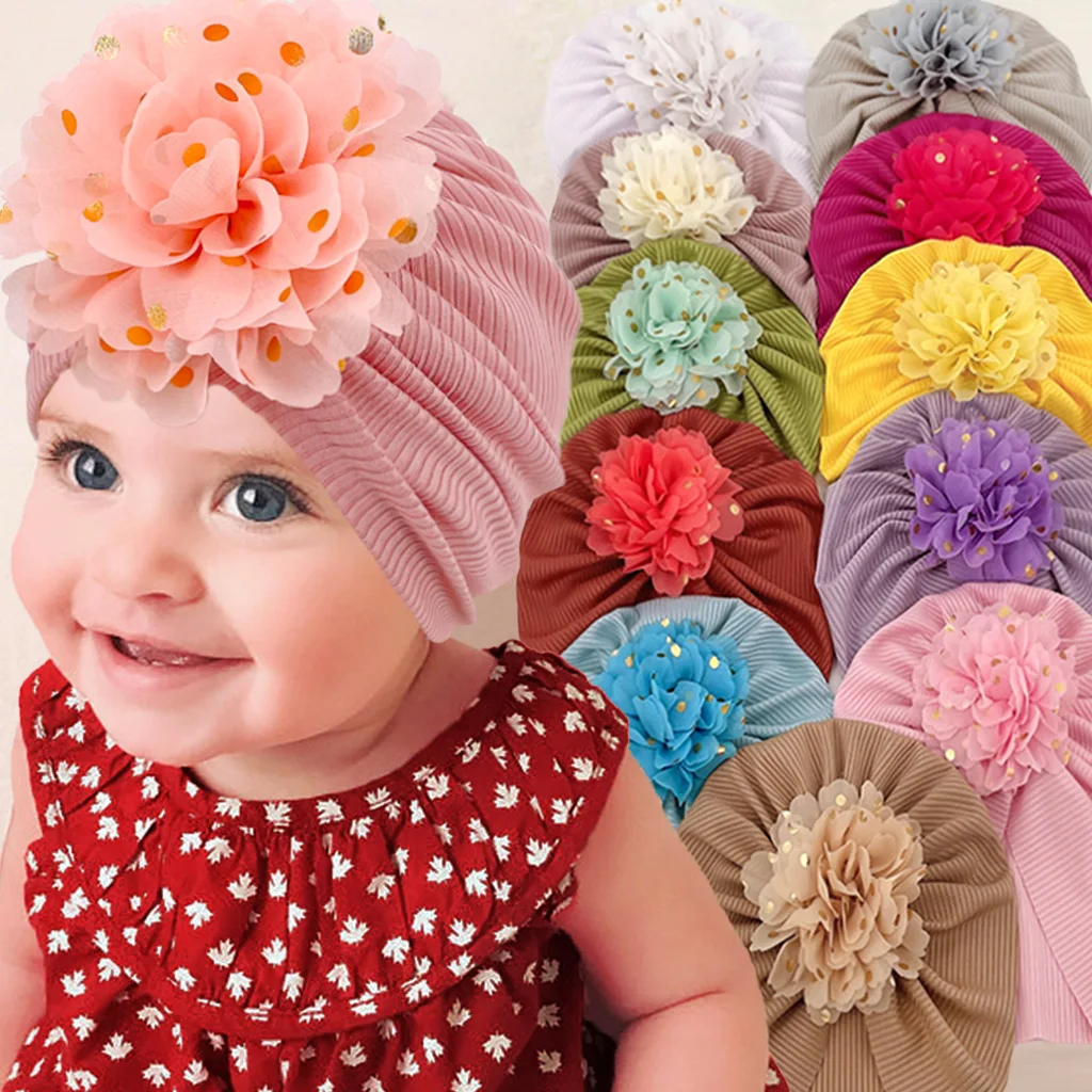 LovelyFlowerBabyHatCuteSolidColorBabyGirlBoyHatScarfSoft