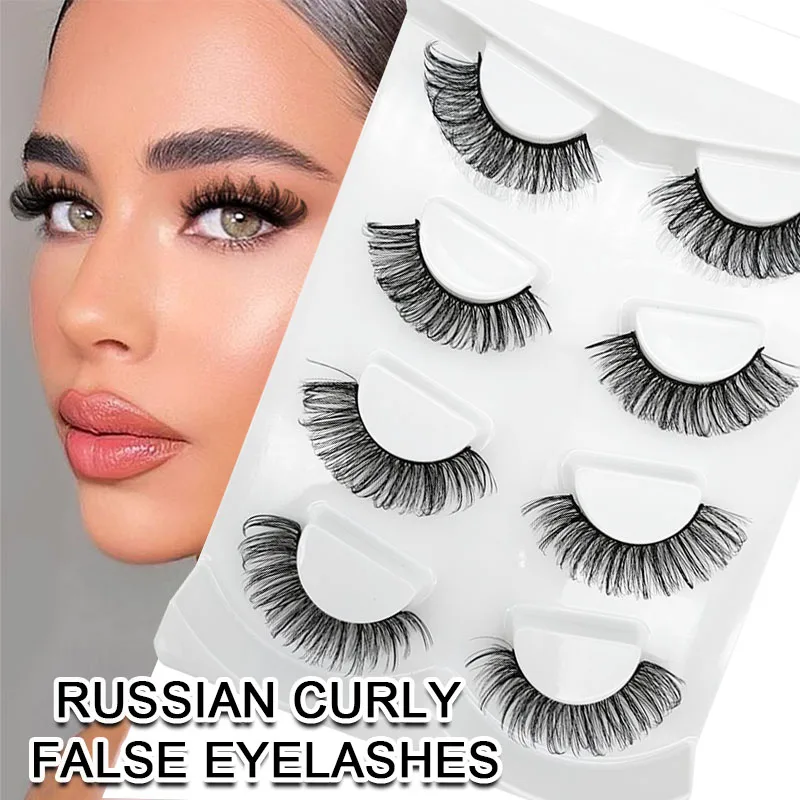 

4 Pairs Full Strip Lashes 3D Natural Fluffy Soft Cross Eyelashes Wispy Russian Eyelash Extension Professional Makeup Supplies