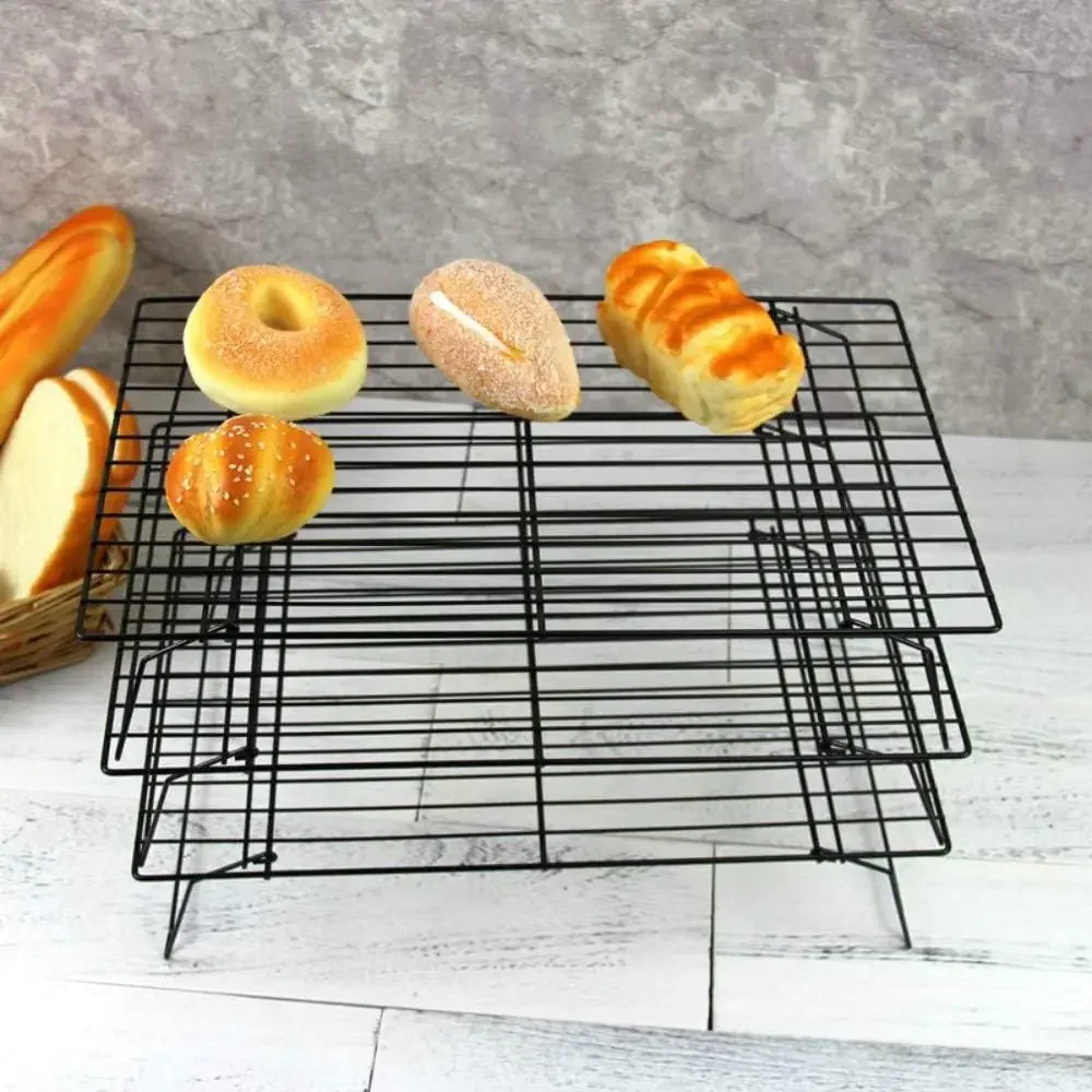 Stainless Steel 3 Layer Foldable Non Stick Wire Grid Cake Cooling Rack Baking Tray Oven Pizza Bread Holder BBQ Shelf Kitchen