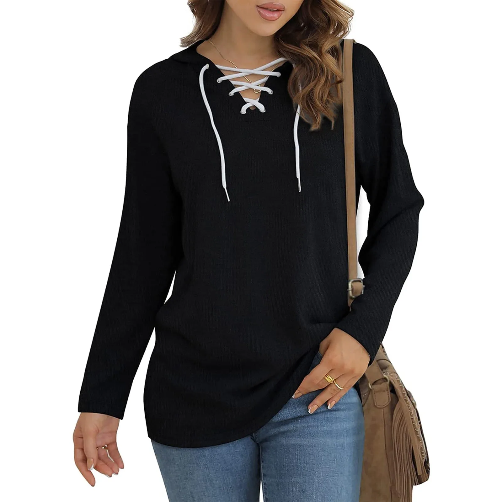 

Женская толстовка с капюшоном, топы, пуловер, теплый свитшот с длинным рукавом, Свободный Повседневный Топ на шнуровке, свободная толстовка с капюшоном на молнии, женские куртки для женщин