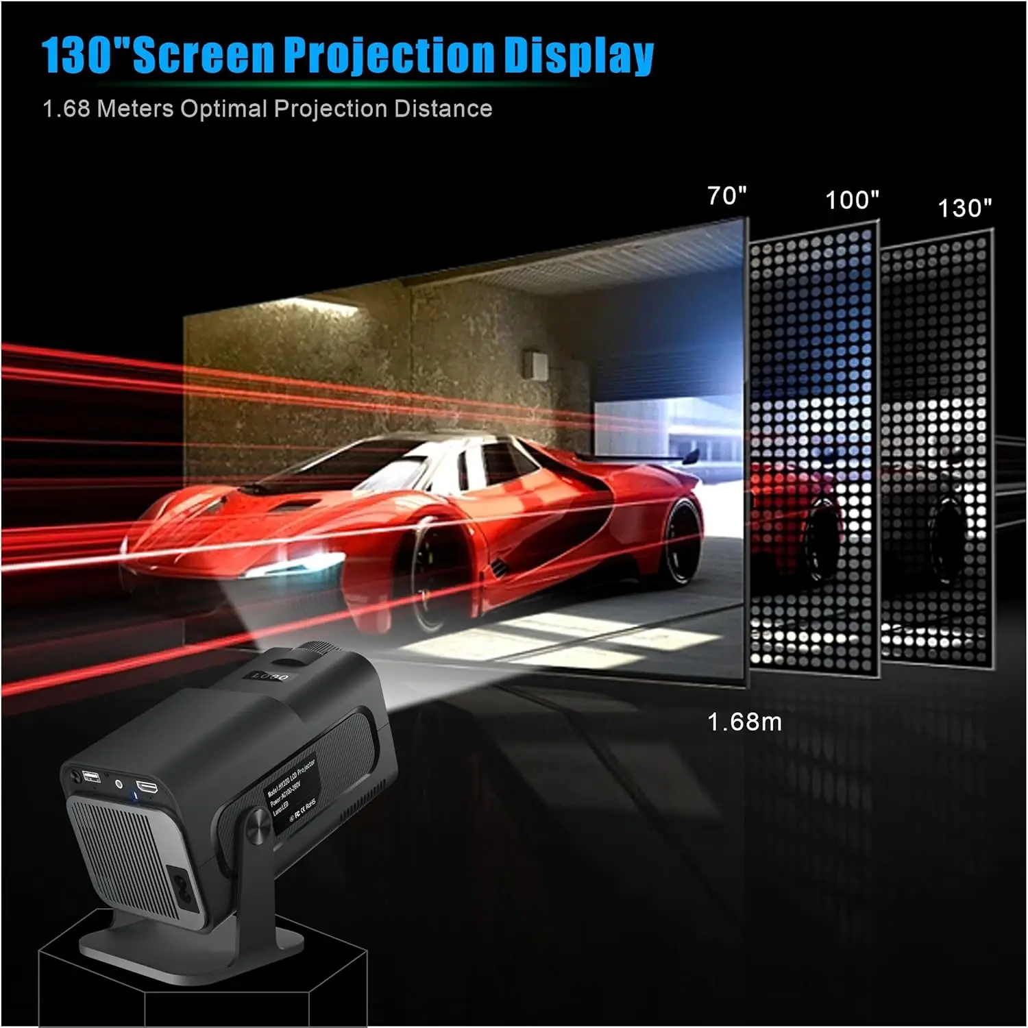 Outdoor Portable 4K Smart Projector HD Large Screen Home Movie Projector HY320 Mini Upgrade 720P Android 11 Wifi6 BT5.0 Cinema 3
