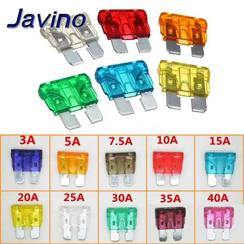 Car Fuses 10Pcs Fuses Standard Mini 2 2A 3A 5A 7.5A 10A 15A 20A 25A 30A Amp Clip Fuse Set for Car Truck Mini Small Medium