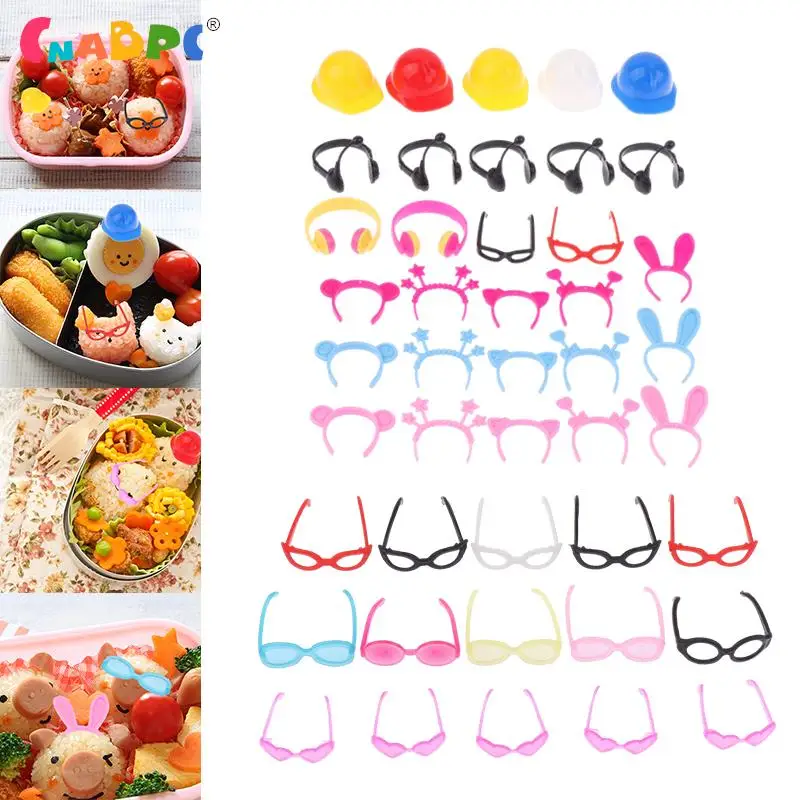 

1Set Bento Decoration Tool Mini Color Glasses Headband Headset Lunch Box Decor Dollhouse Helmet Crown Necklaces Doll Decor Toy