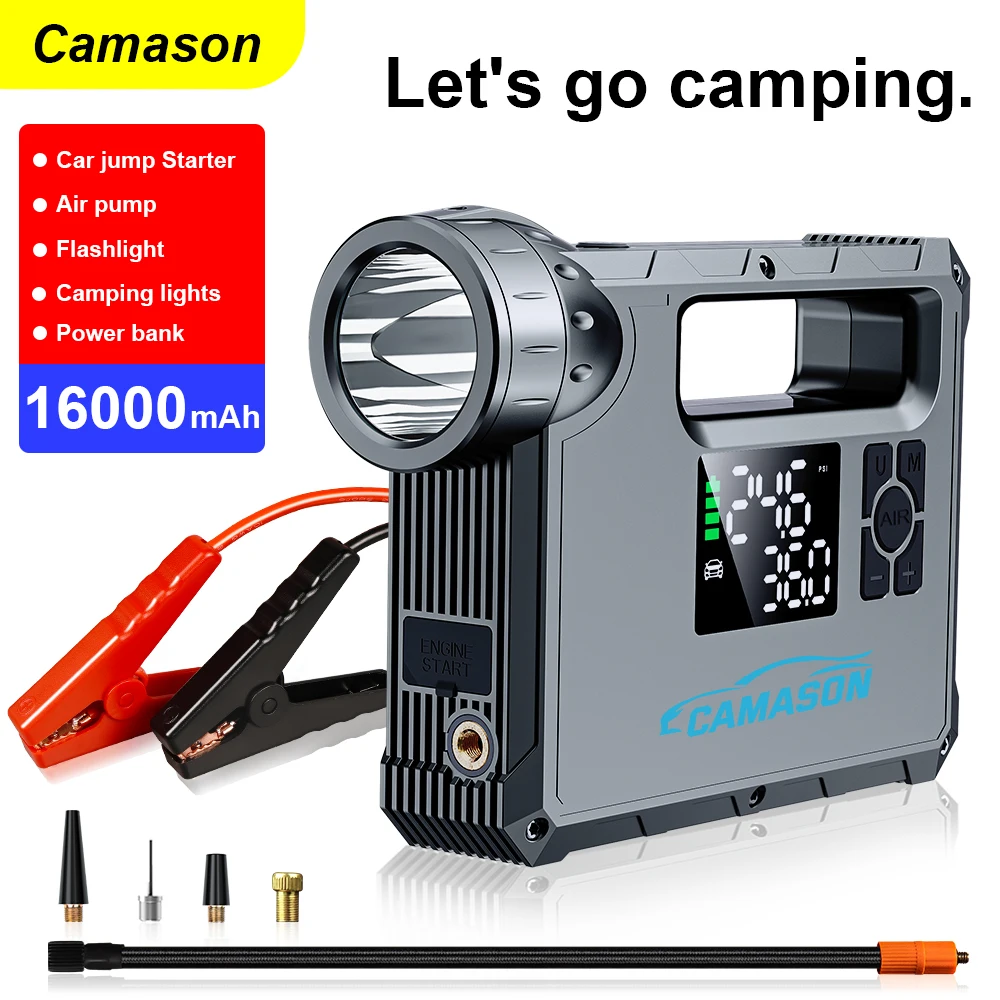 Camason camping flashlight Rechargeable lamp camp tent air compressor car tyre Air pump with Jump Starter Lantern Torch light