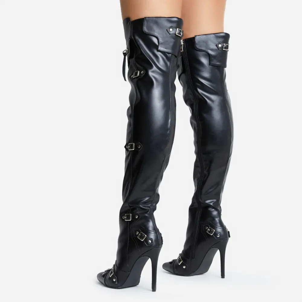 

Sexy Ladies Super High Heels Over The Knee Women's Boots Buckle Stretch Stiletto Thigh High Long Botas Woman Invierno Mujer