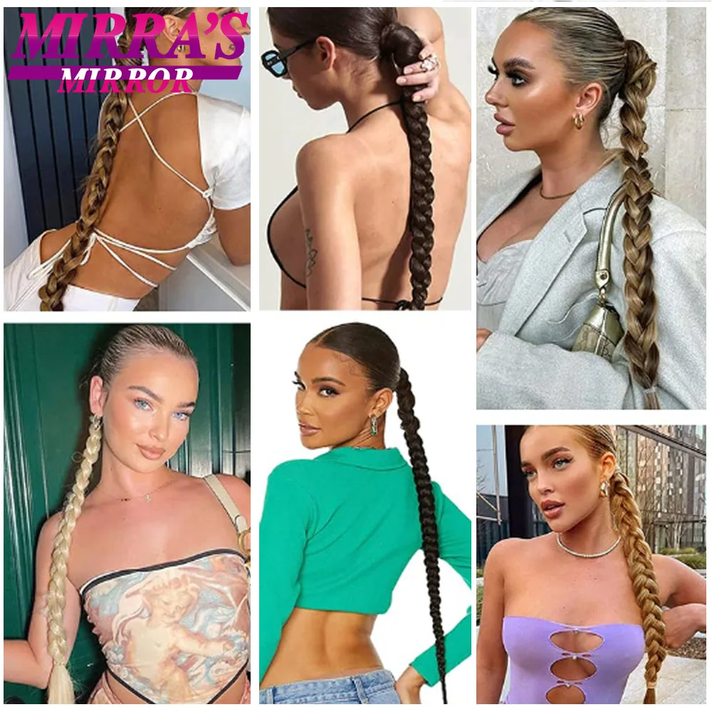28 Inch Long DIY Braided Ponytail Extension with Hair Tie Straight Wrap Around Hair Extensions Ponytail Synthetic Hairpiece 100G fake hair extensions
